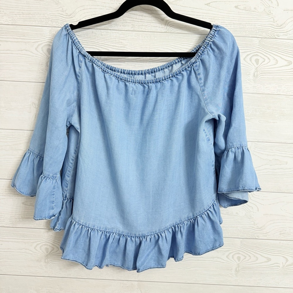 Zara Women’s Light Blue Denim Crop Top. Size L - Picture 2 of 6